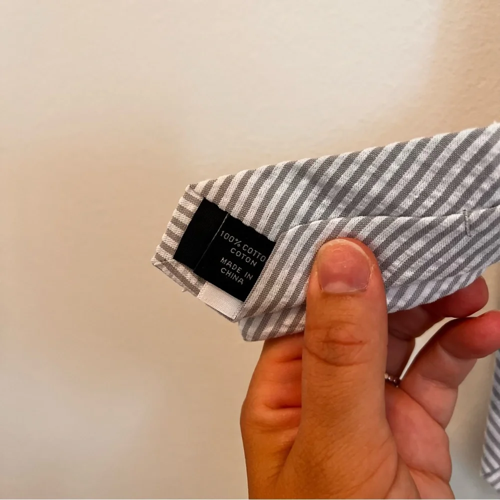 J. CREW Mens Tie Gray‎ WHITE STRIPED Sear Sucker Cotton Skinny NWT BZ270 3inch